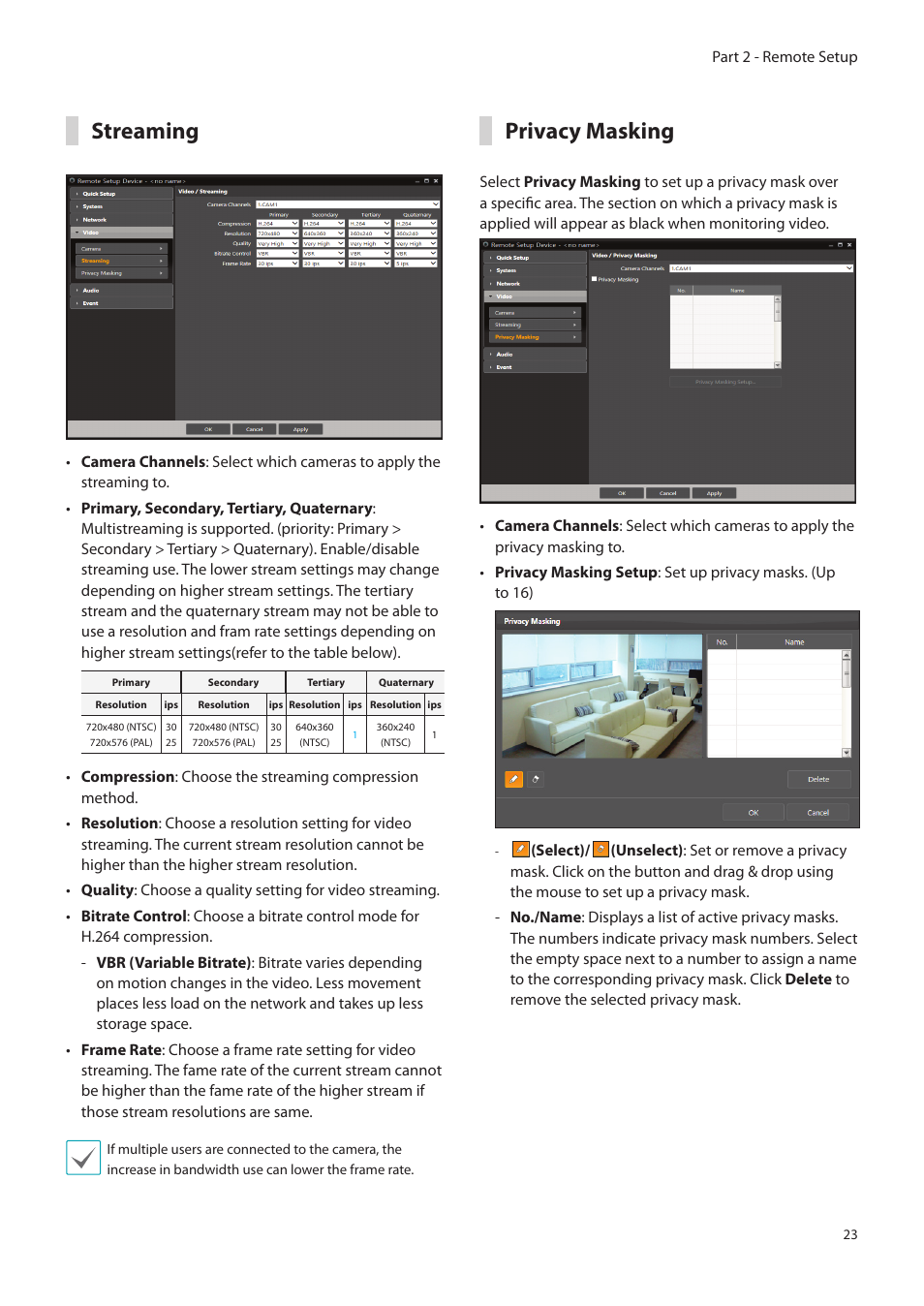 Streaming, Privacy masking | Eneo PLS-5304 User Manual | Page 23 / 34