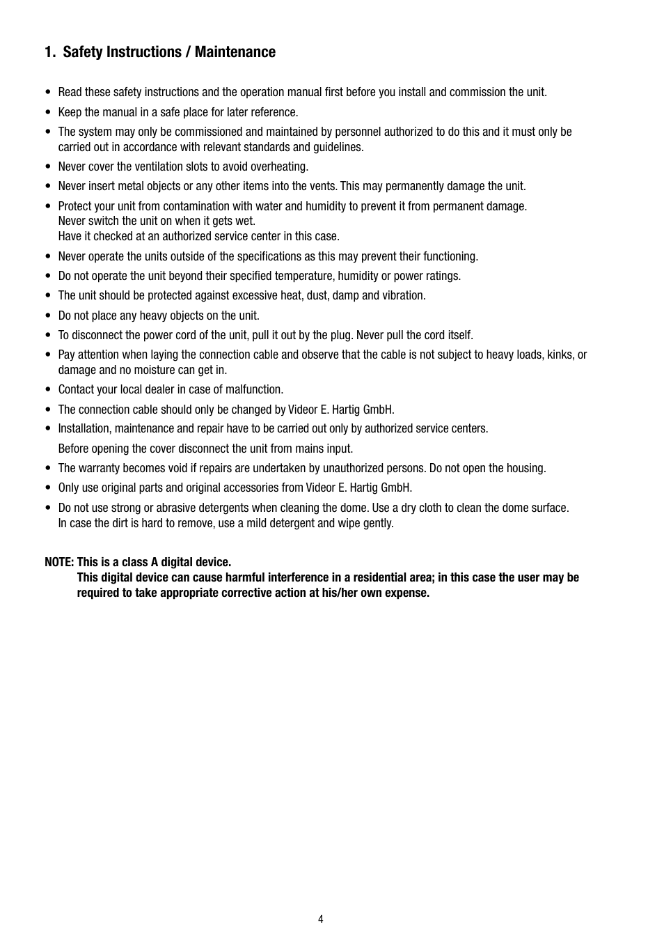 Safety instructions / maintenance | Eneo GLS-2302H User Manual | Page 4 / 84