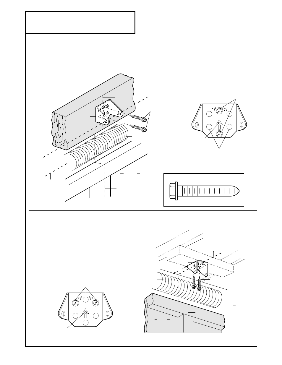 2) install the header bracket, Installation step 2, Install the header bracket | Fasten the header bracket to the wall, Fasten the header bracket to the ceiling, Hardware shown actual size | Chamberlain Series 1200 User Manual | Page 10 / 36