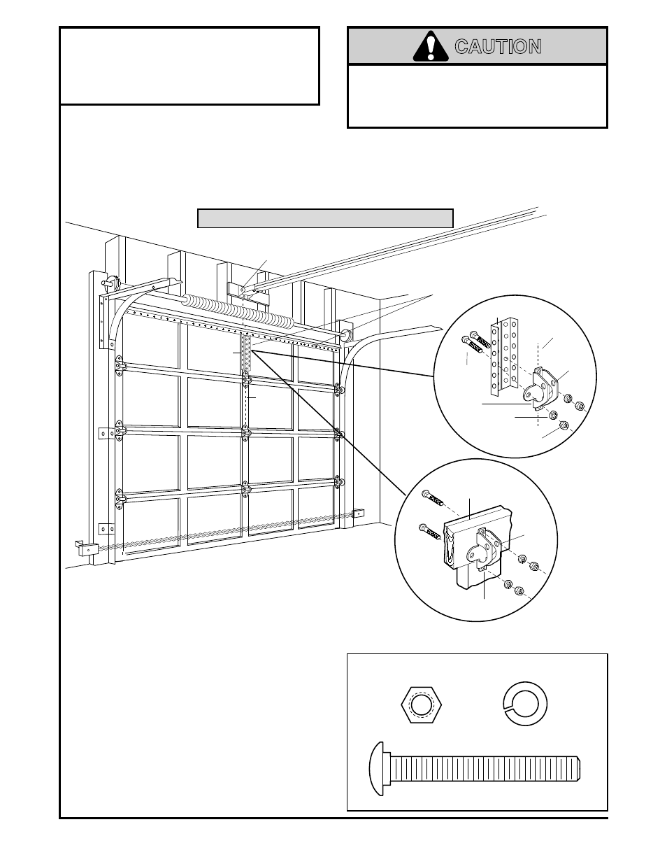 11) fasten door bracket, Sectional door installation procedure, Warning caution warning | Installation step 11, Fasten door bracket, Figure 1 figure 2 | Chamberlain Series 1200 User Manual | Page 20 / 36