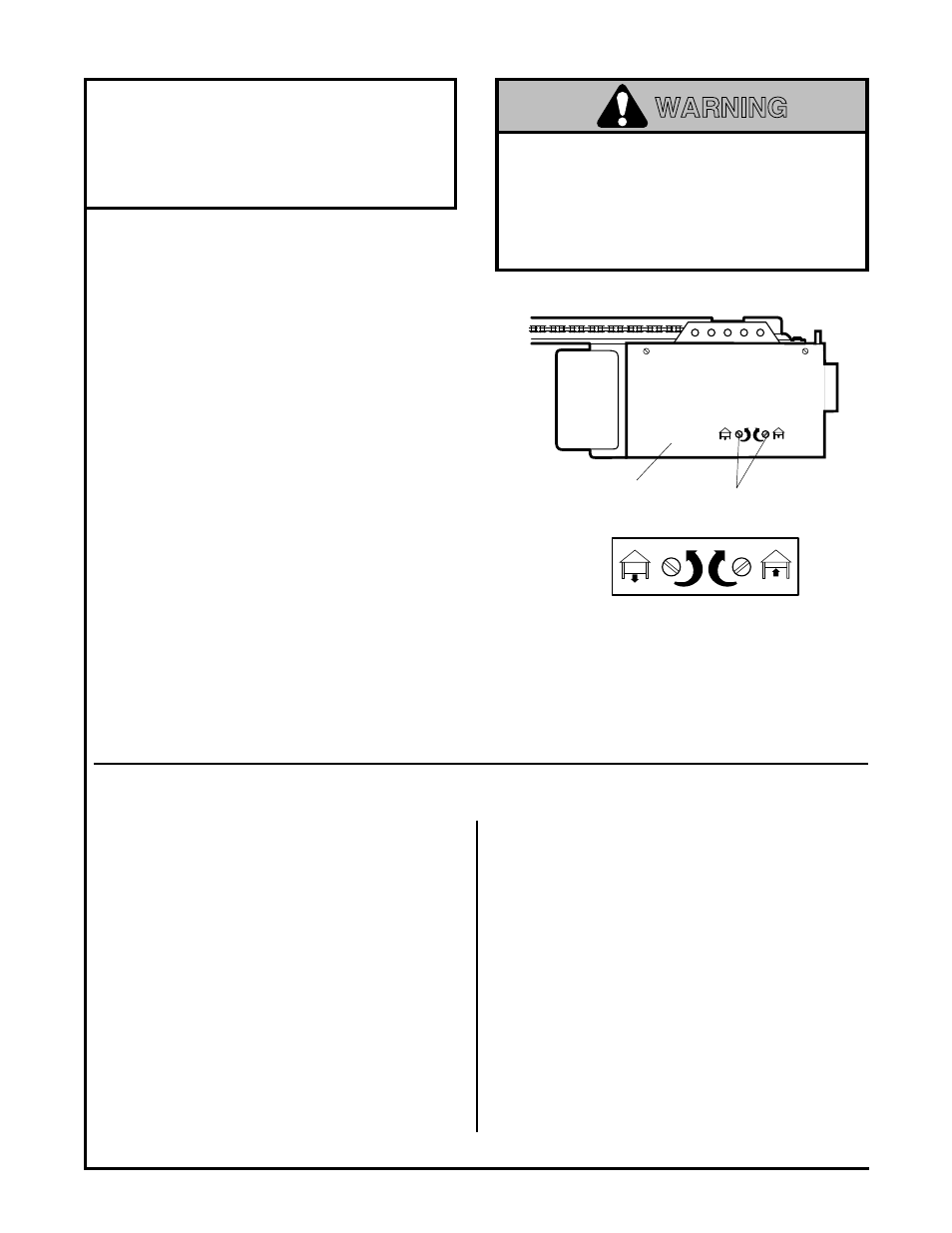 Adjustment section, 1) adjust the up and down limits, Warning | Adjustment step 1, Adjust the up and down limits | Chamberlain Series 1200 User Manual | Page 24 / 36