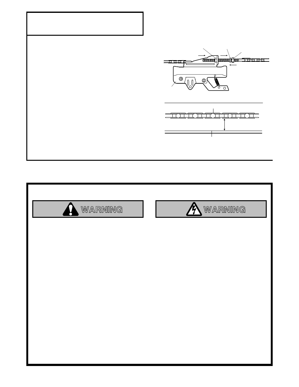 3) tighten the chain, Installation section, Warning | Assembly step 3, Tighten the chain | Chamberlain Series 1200 User Manual | Page 7 / 36