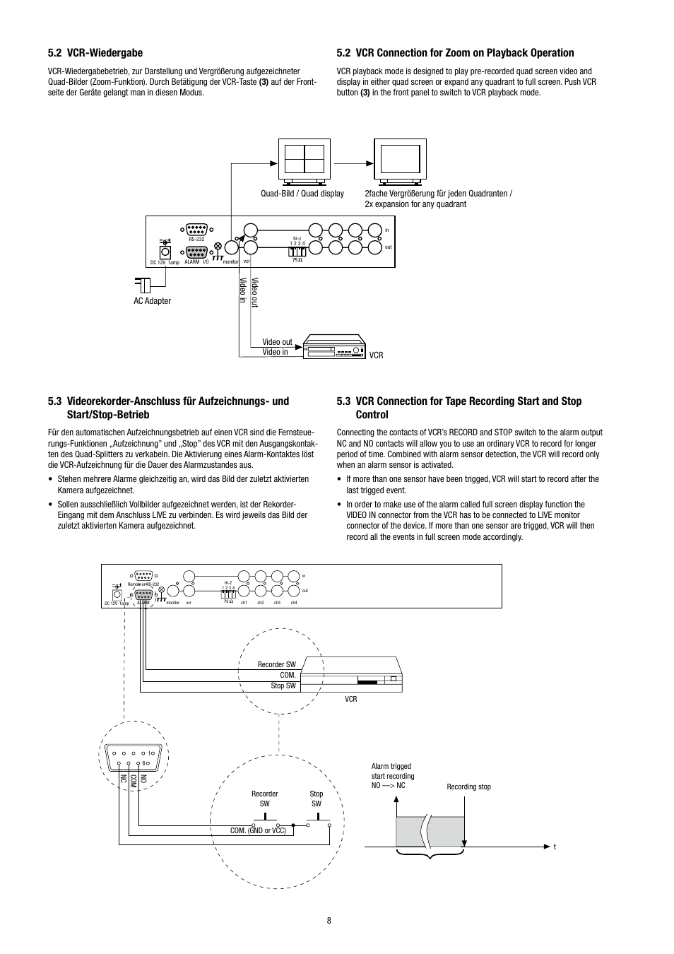 2 vcr-wiedergabe, 2 vcr connection for zoom on playback operation | Eneo VCQ-6057 User Manual | Page 8 / 36