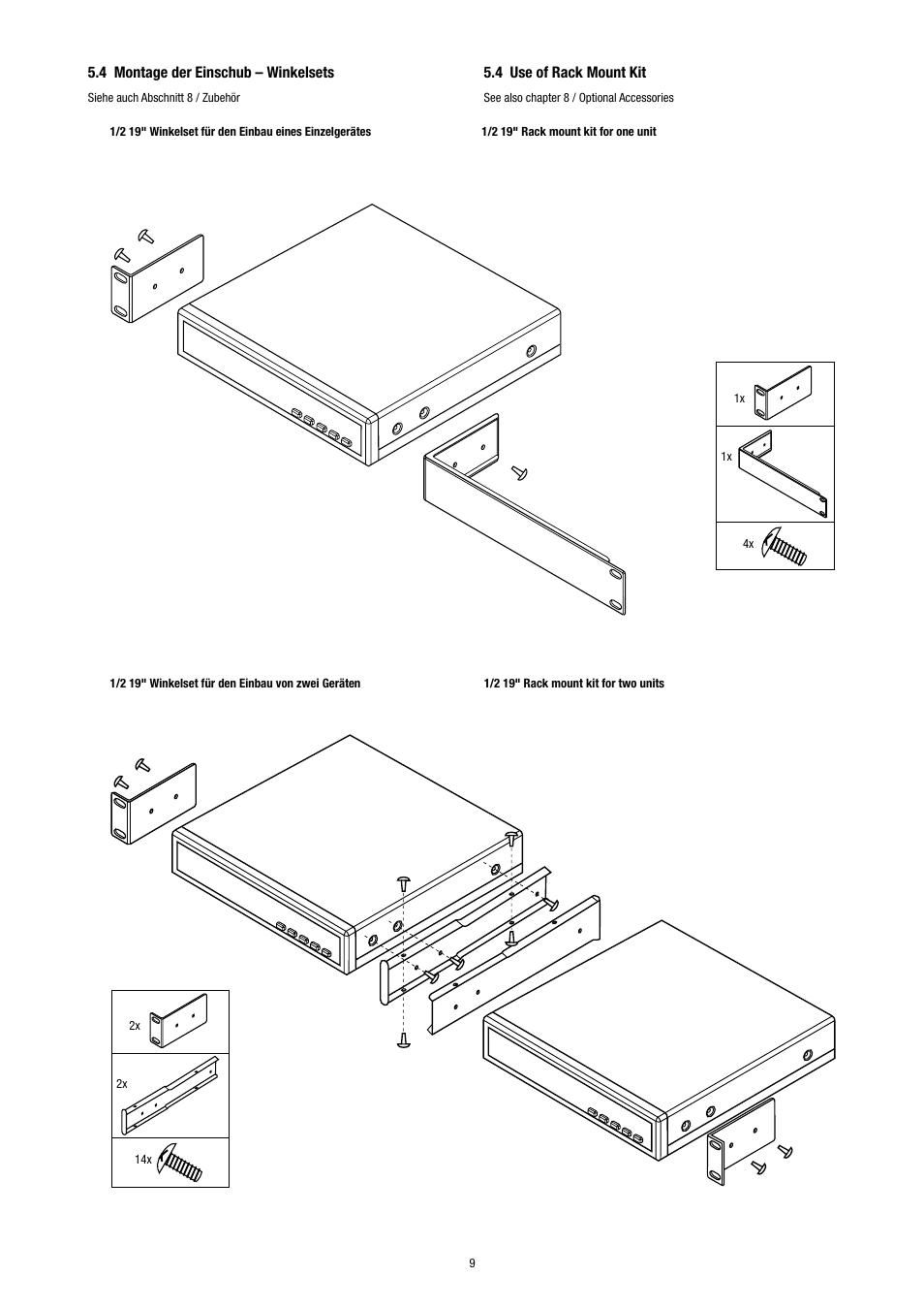 4 montage der einschub – winkelsets, 4 use of rack mount kit | Eneo VCQ-6057 User Manual | Page 9 / 36