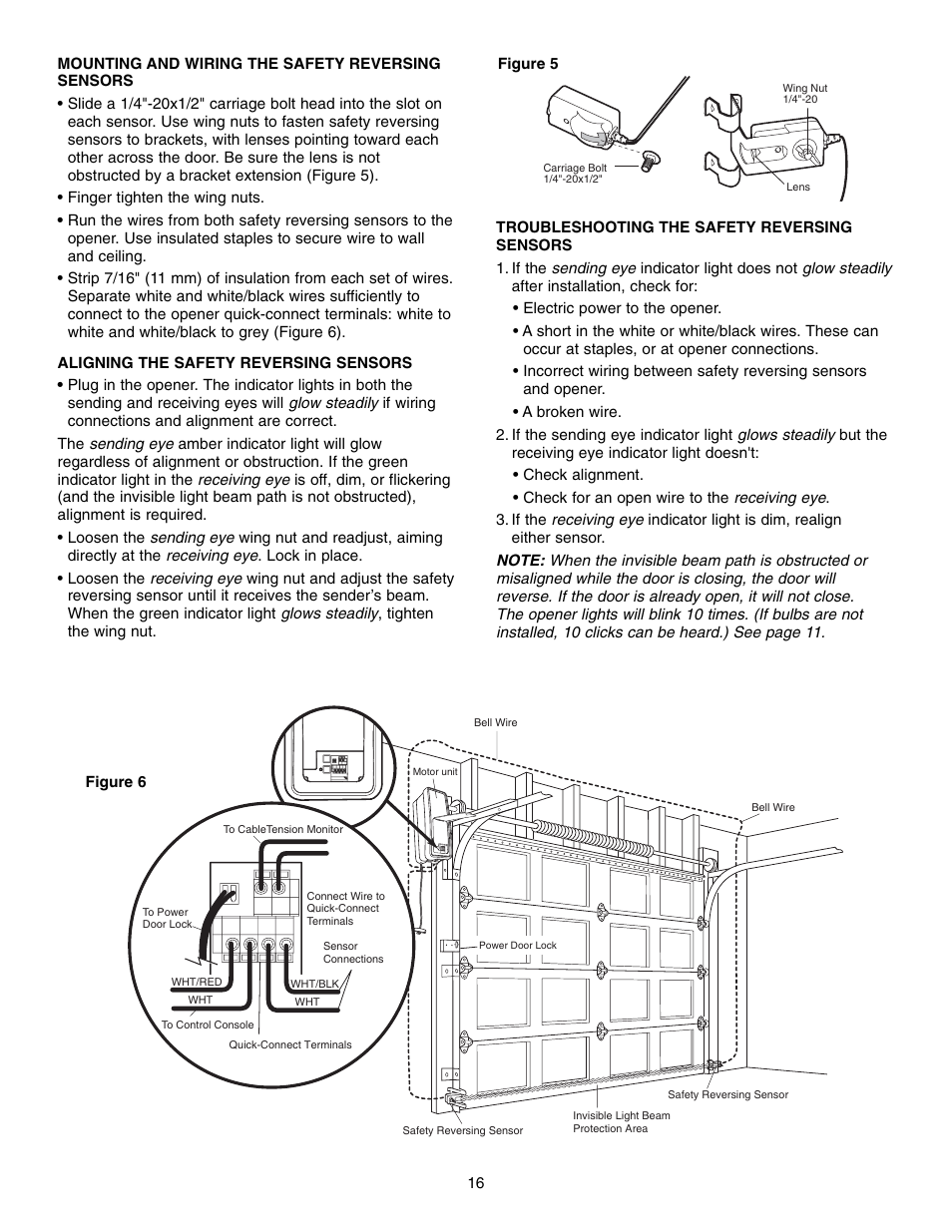 Mounting and wiring the safety reversing sensors | Chamberlain 3800 User Manual | Page 16 / 32