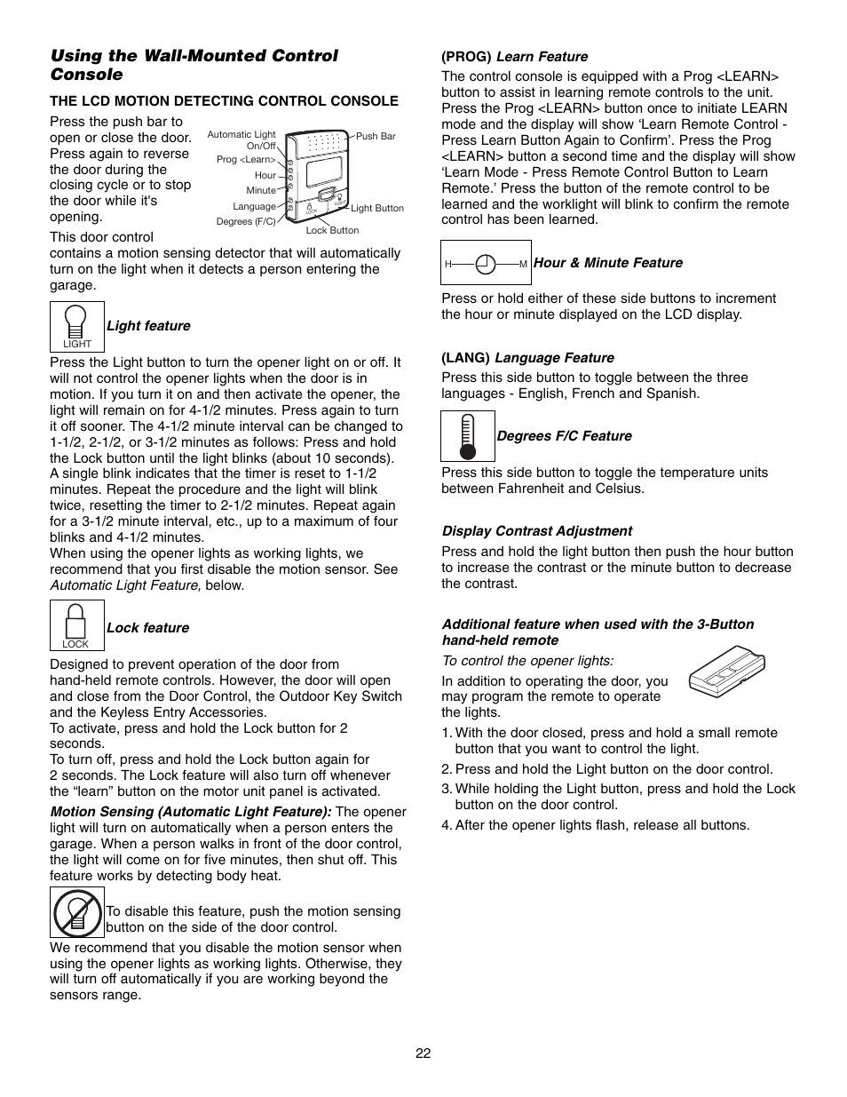 Using the wall-mounted control console | Chamberlain 3800 User Manual | Page 22 / 32