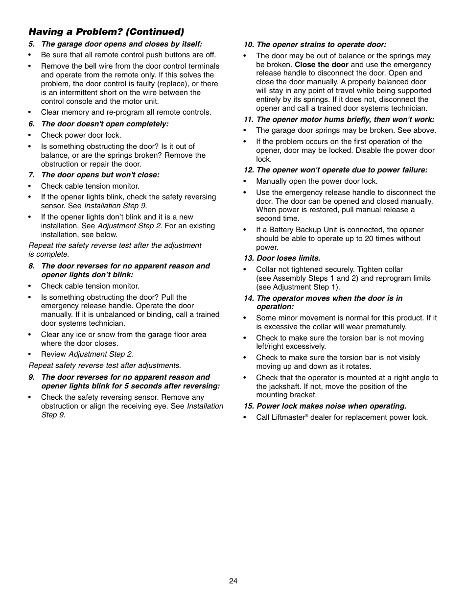 Having a problem? (continued) | Chamberlain 3800 User Manual | Page 24 / 32