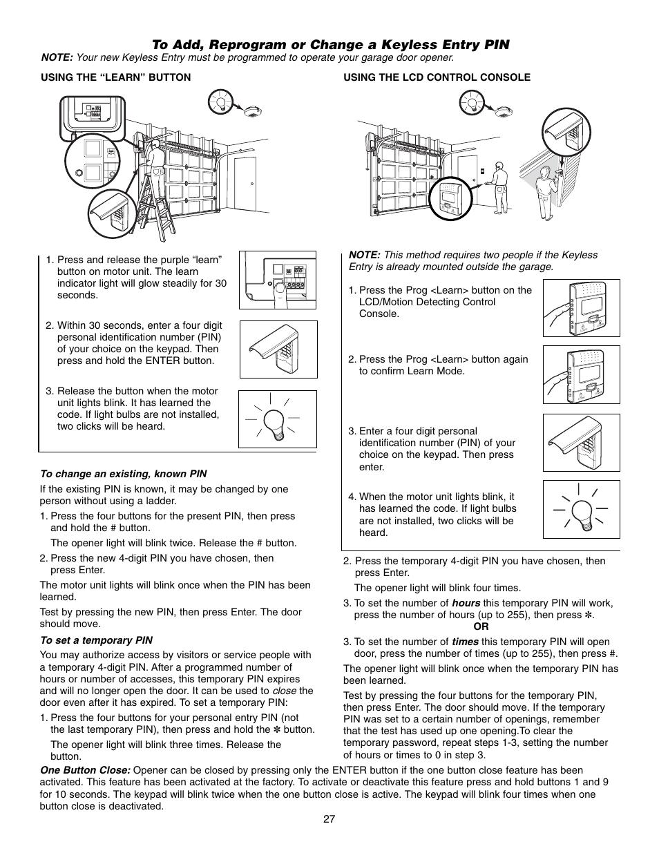 To add, reprogram or change a keyless entry pin | Chamberlain 3800 User Manual | Page 27 / 32