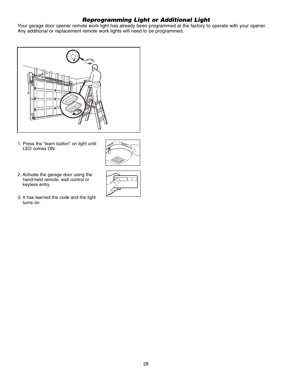 Reprogramming light or additional light | Chamberlain 3800 User Manual | Page 28 / 32