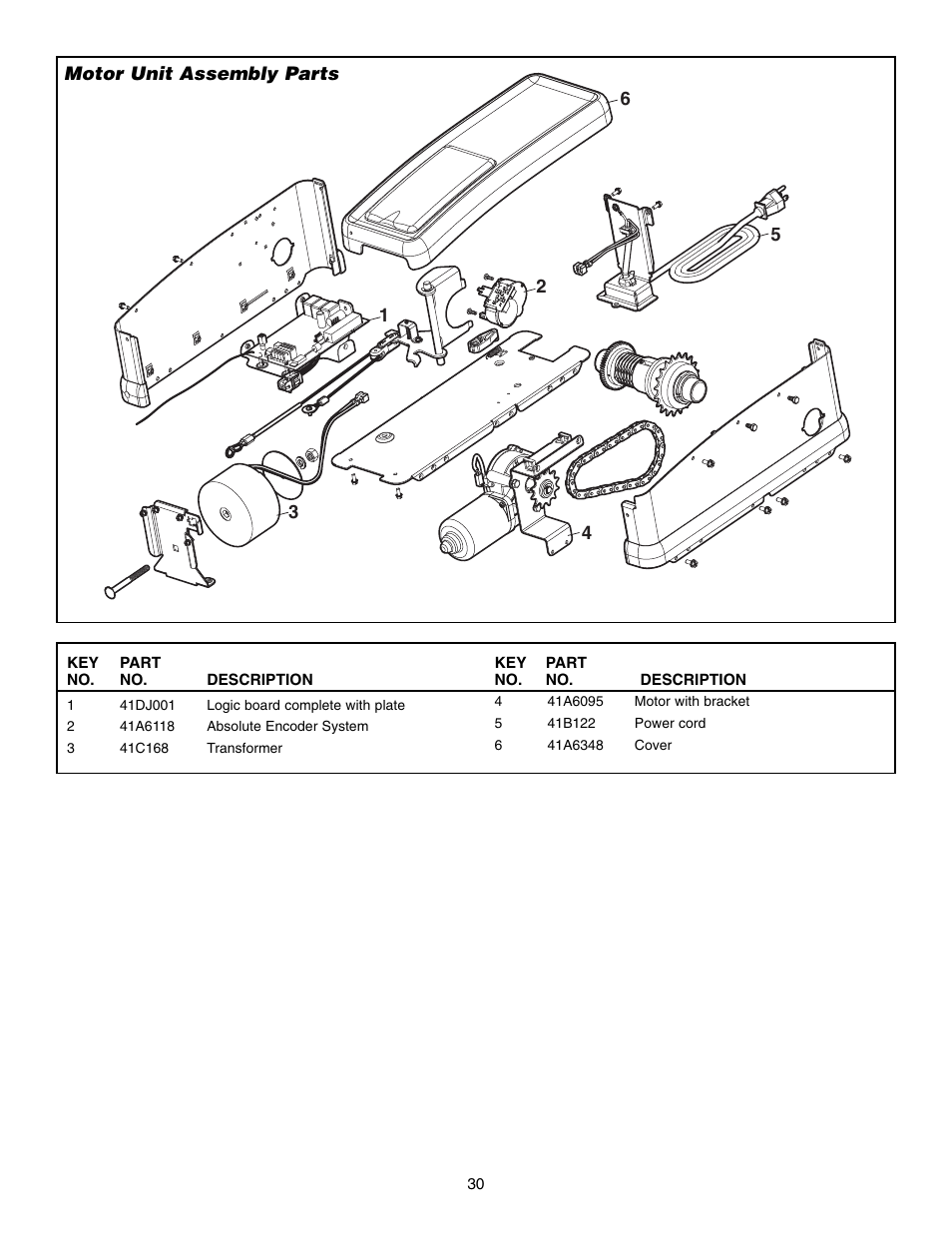 Motor unit assembly parts | Chamberlain 3800 User Manual | Page 30 / 32