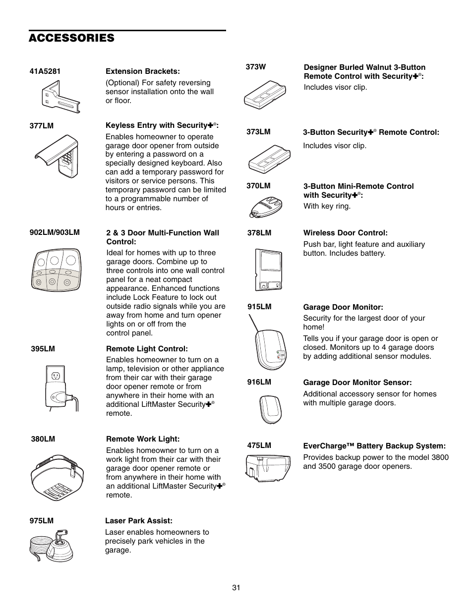 Accessories | Chamberlain 3800 User Manual | Page 31 / 32