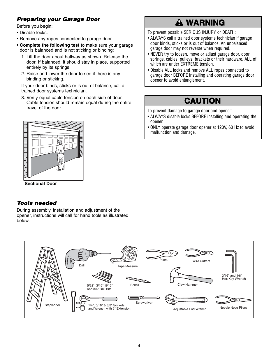 Preparing your garage door, Tools needed | Chamberlain 3800 User Manual | Page 4 / 32