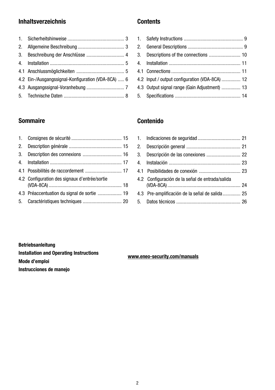 Eneo VDA-4A User Manual | Page 2 / 28