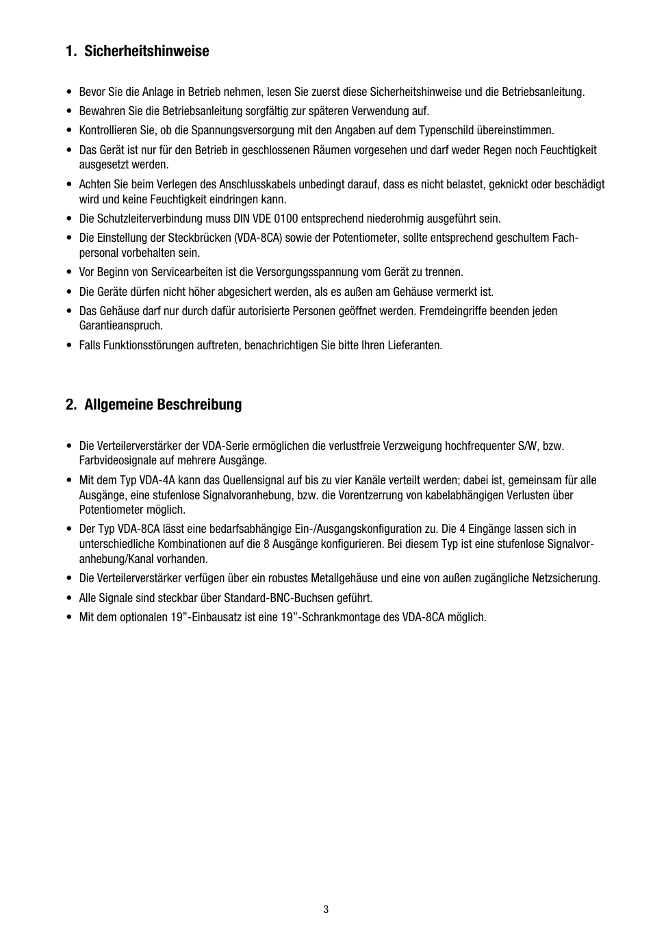 Sicherheitshinweise, Allgemeine beschreibung | Eneo VDA-4A User Manual | Page 3 / 28