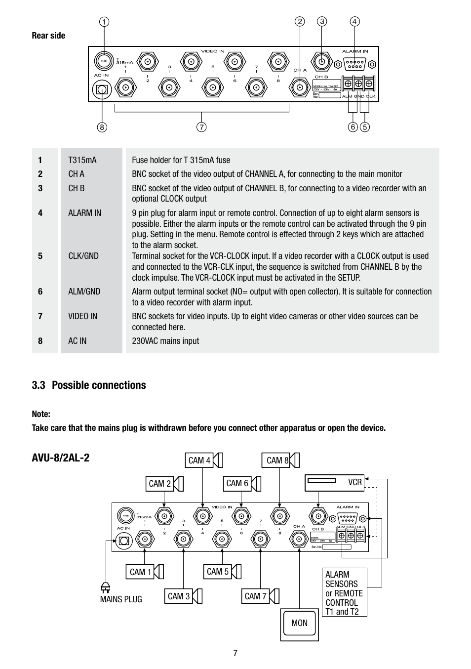 3 possible connections, Avu-8/2al-2 | Eneo AVU-8/2EC User Manual | Page 7 / 12