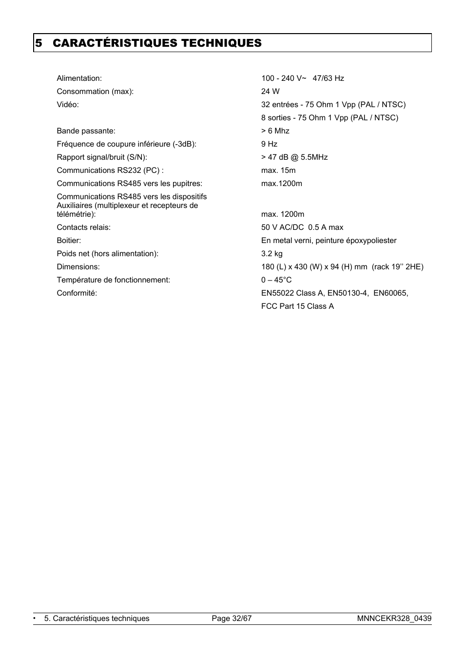 5 caractéristiques techniques | Eneo EKR-32/8 User Manual | Page 166 / 204