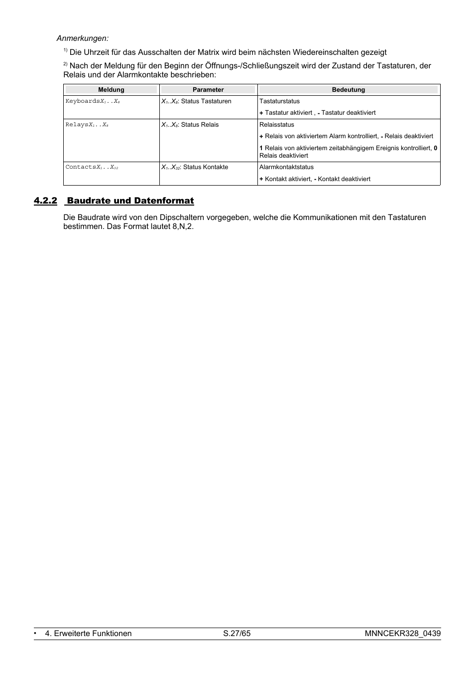 2 baudrate und datenformat, Anmerkungen | Eneo EKR-32/8 User Manual | Page 29 / 204