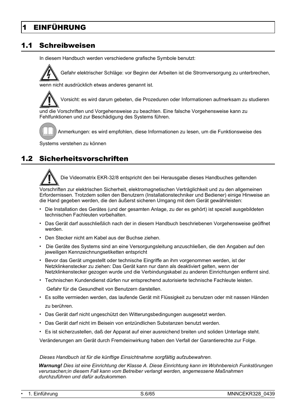 1 einführung 1.1 schreibweisen, 2 sicherheitsvorschriften | Eneo EKR-32/8 User Manual | Page 8 / 204