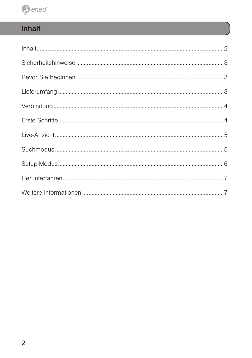 Inhalt | Eneo HDR-5004AH1.0 User Manual | Page 2 / 32