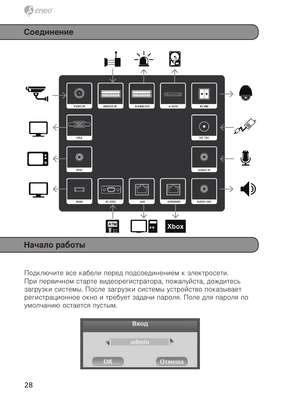 Соединение начало работы | Eneo HDR-5004AH1.0 User Manual | Page 28 / 32