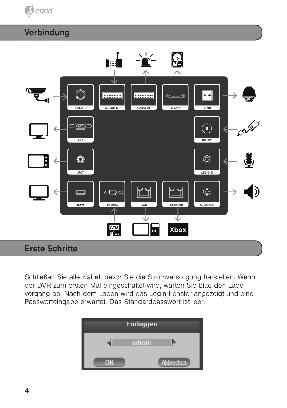 Verbindung erste schritte | Eneo HDR-5004AH1.0 User Manual | Page 4 / 32