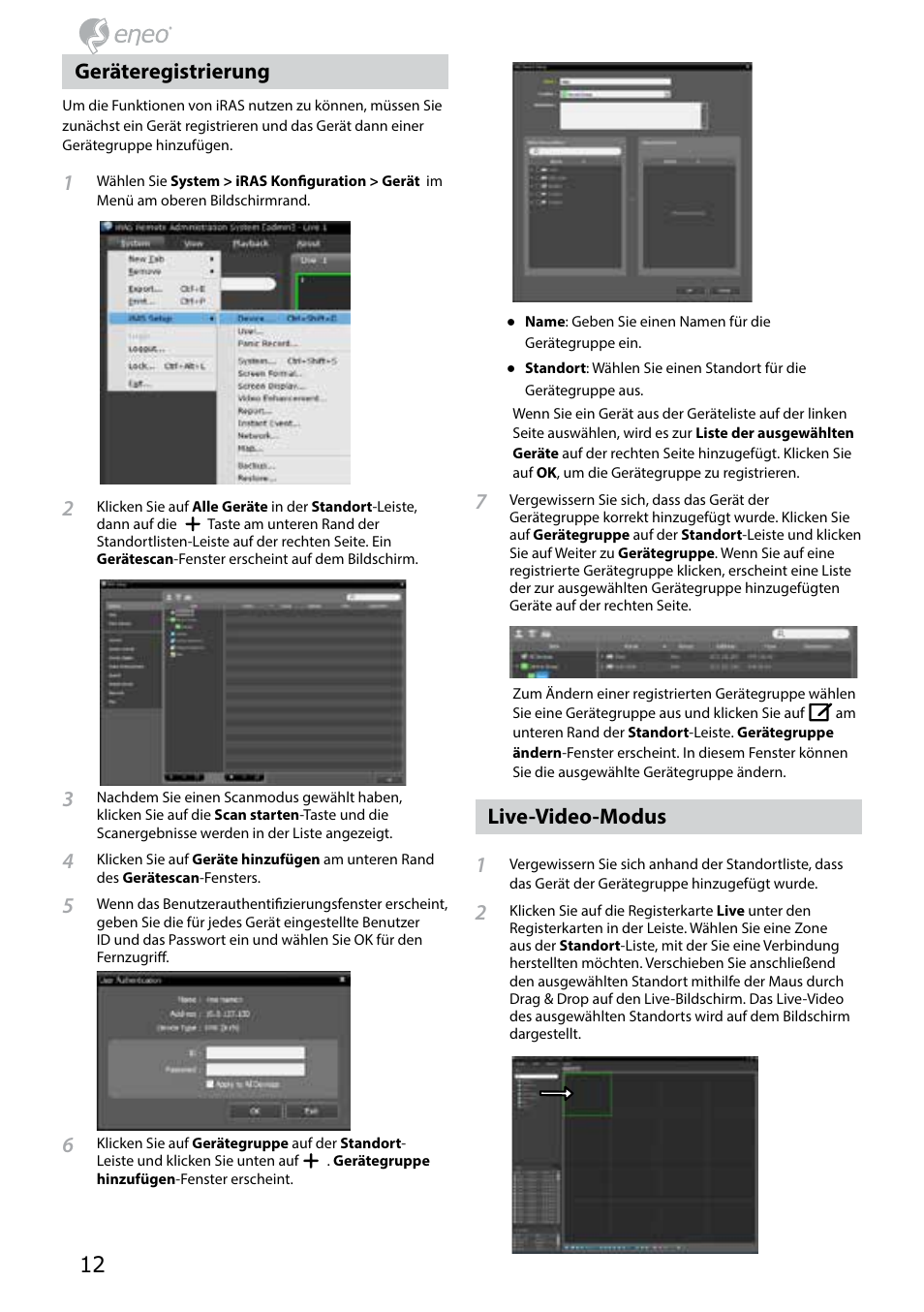 Geräteregistrierung, Live-video-modus 1 | Eneo PNR-5304/4TB User Manual | Page 12 / 68