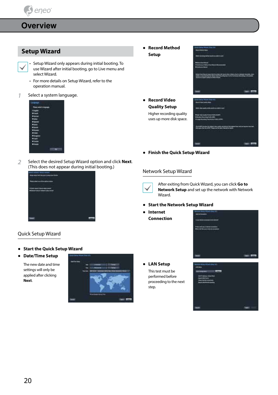 Overview, Setup wizard | Eneo PNR-5304/4TB User Manual | Page 20 / 68