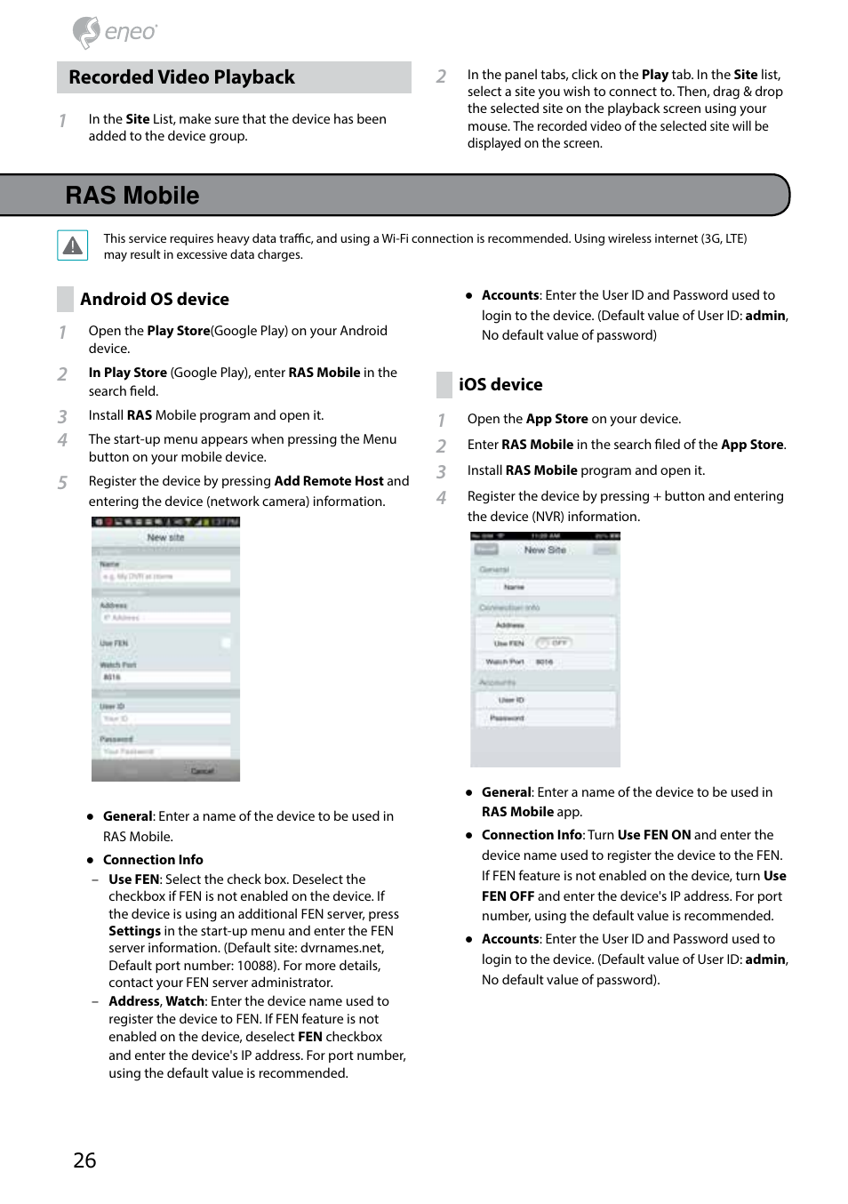 Ras mobile, Recorded video playback 1 | Eneo PNR-5304/4TB User Manual | Page 26 / 68