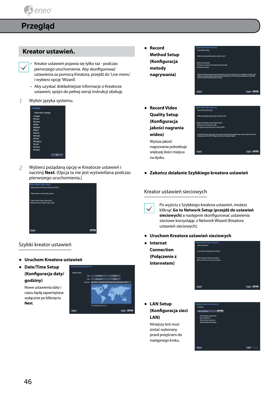 Przegląd, Kreator ustawień | Eneo PNR-5304/4TB User Manual | Page 46 / 68