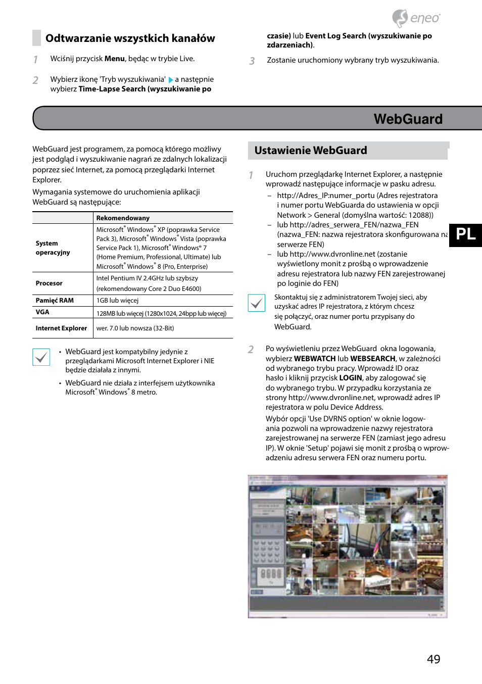 De fr pl ru, Webguard, Odtwarzanie wszystkich kanałów 1 | Ustawienie webguard 1 | Eneo PNR-5304/4TB User Manual | Page 49 / 68