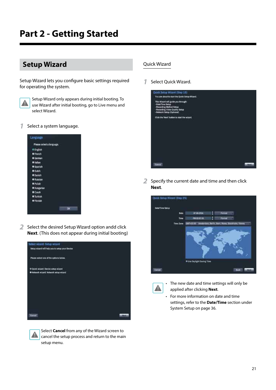 Part 2 - getting started, Setup wizard | Eneo PNR-5304/4TB User Manual | Page 21 / 88