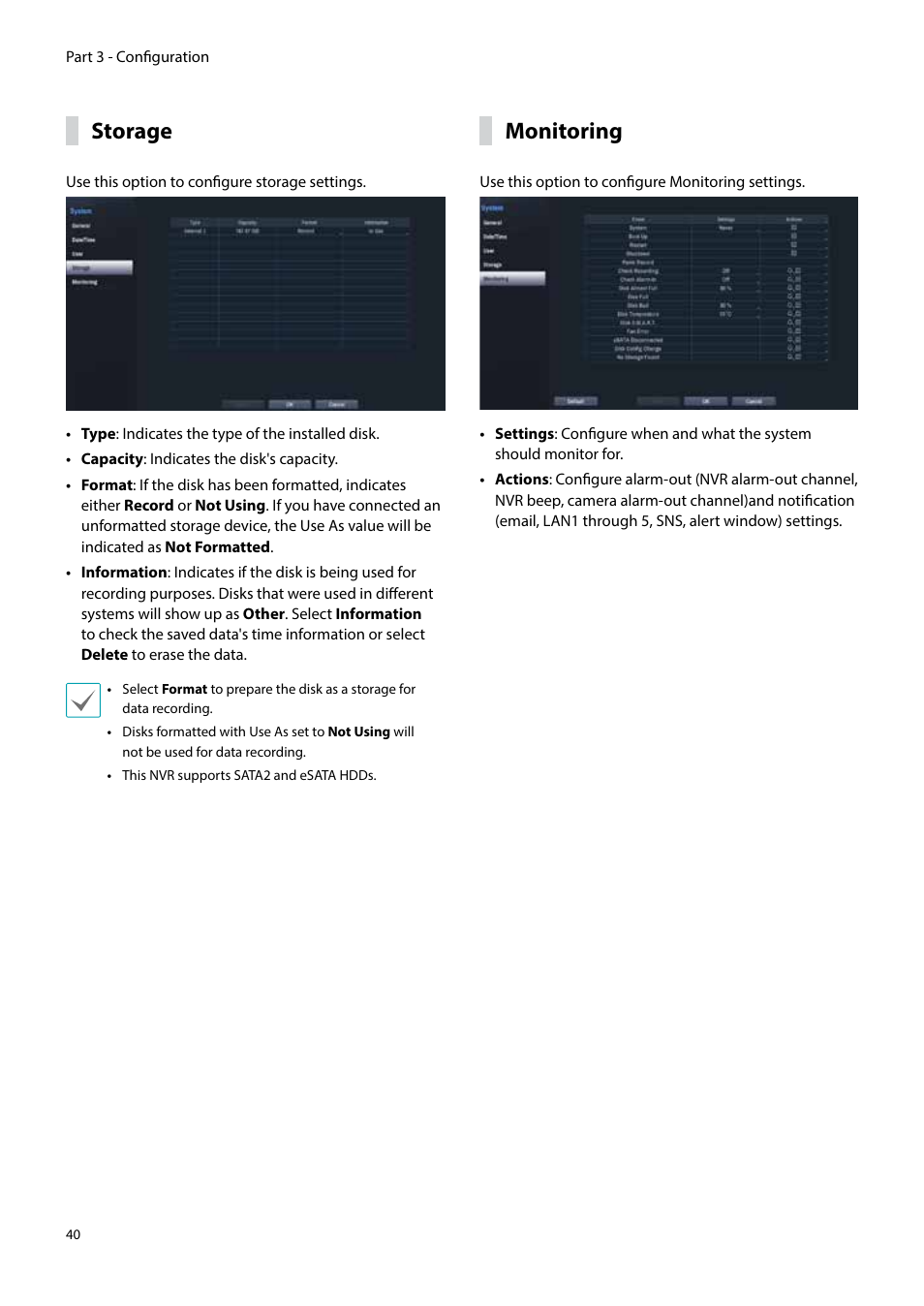 Storage, Monitoring | Eneo PNR-5304/4TB User Manual | Page 40 / 88