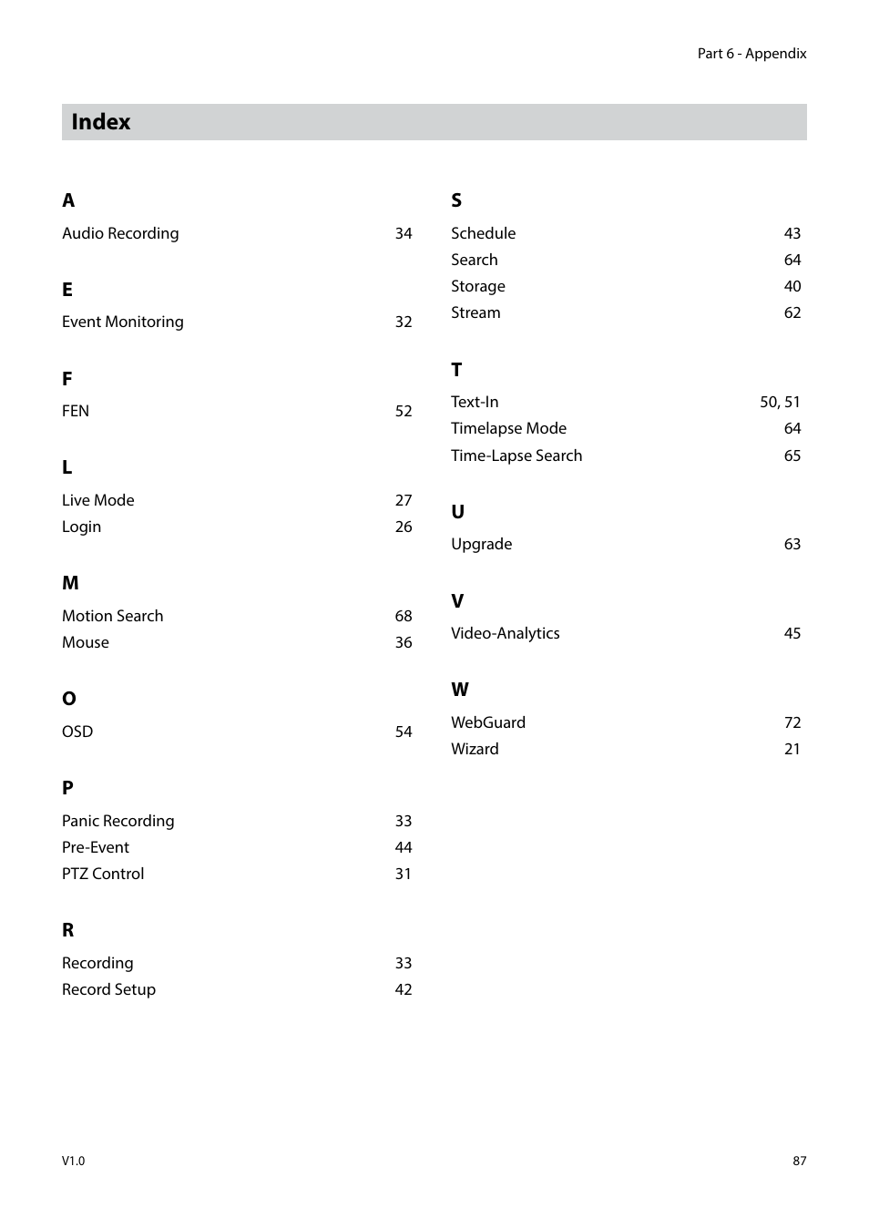 Index | Eneo PNR-5304/4TB User Manual | Page 87 / 88