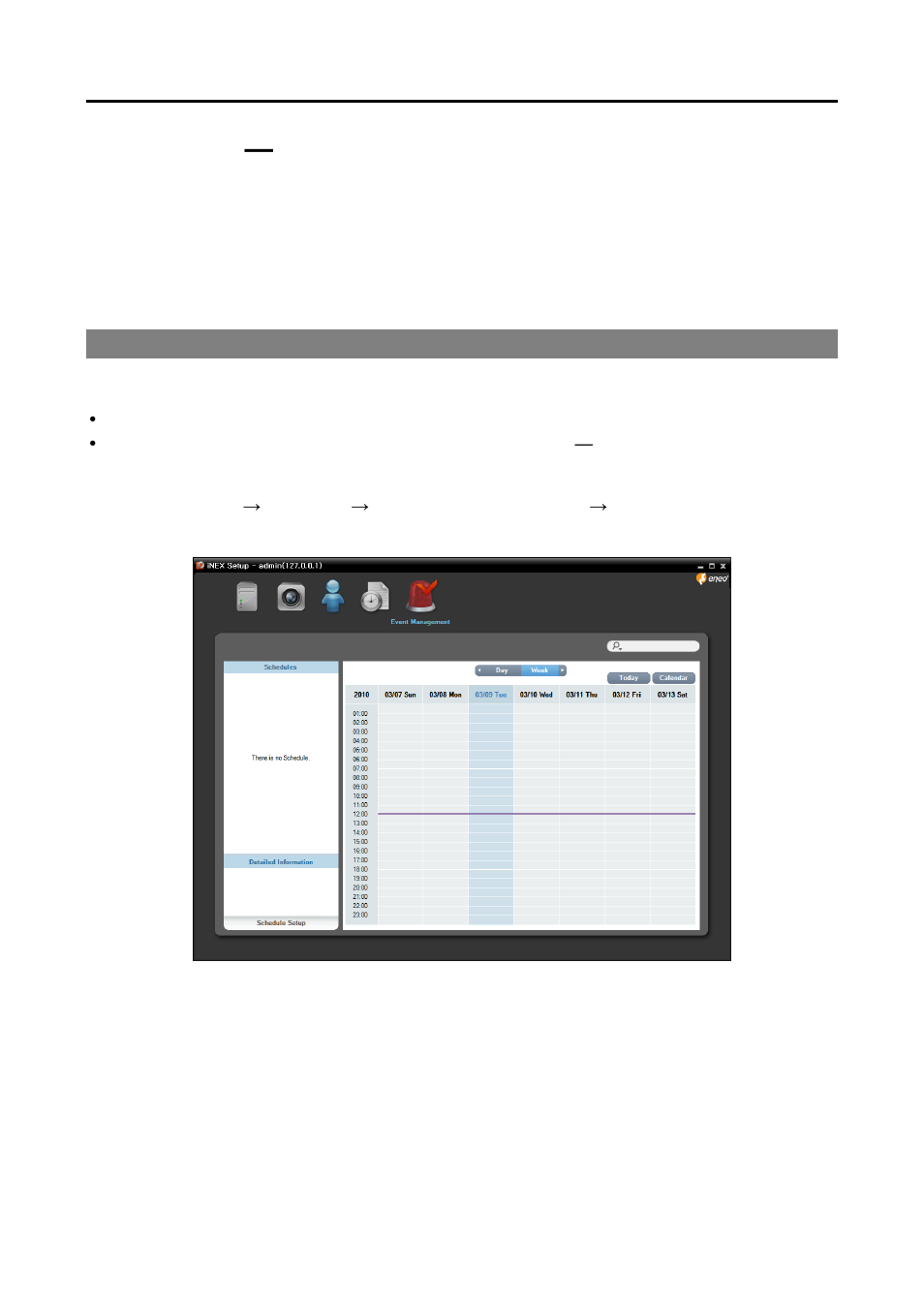 Chapter 15, Event management, 1 setting up event management schedule | O chapter 15 — event management, O chapter 15, Chapter 15 — event management | Eneo PNR-5108 User Manual | Page 116 / 152