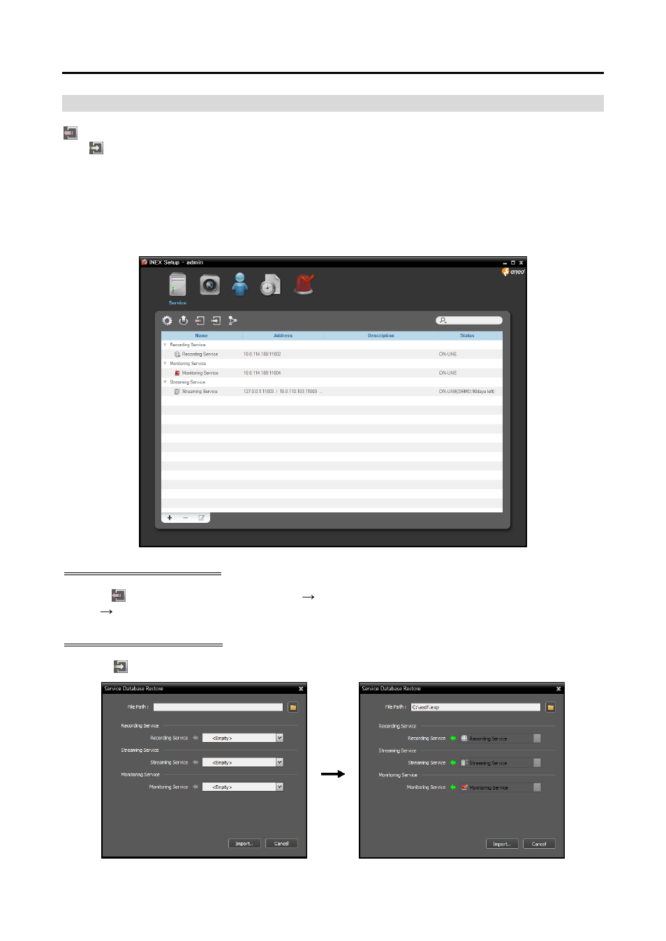 Service database backup/restore | Eneo PNR-5108 User Manual | Page 31 / 152