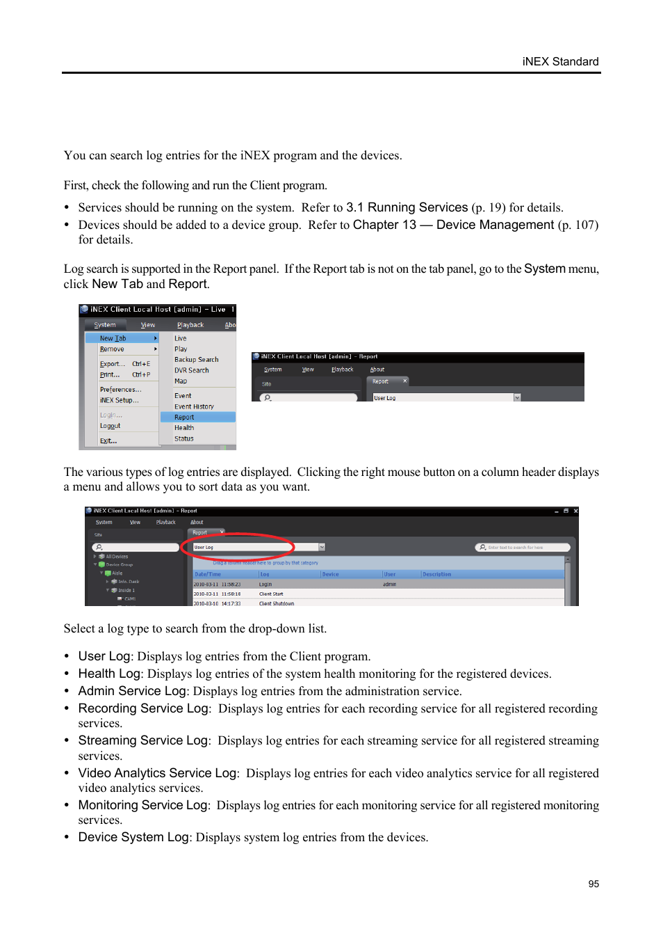 Chapter 10 — log search | Eneo iNEX Client User Manual | Page 100 / 164
