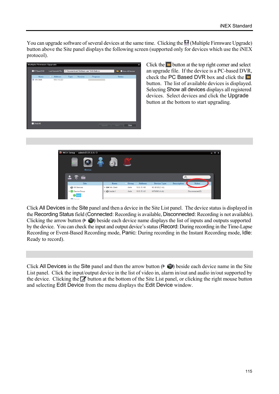 Checking device status, Editing input/output device information | Eneo iNEX Client User Manual | Page 120 / 164