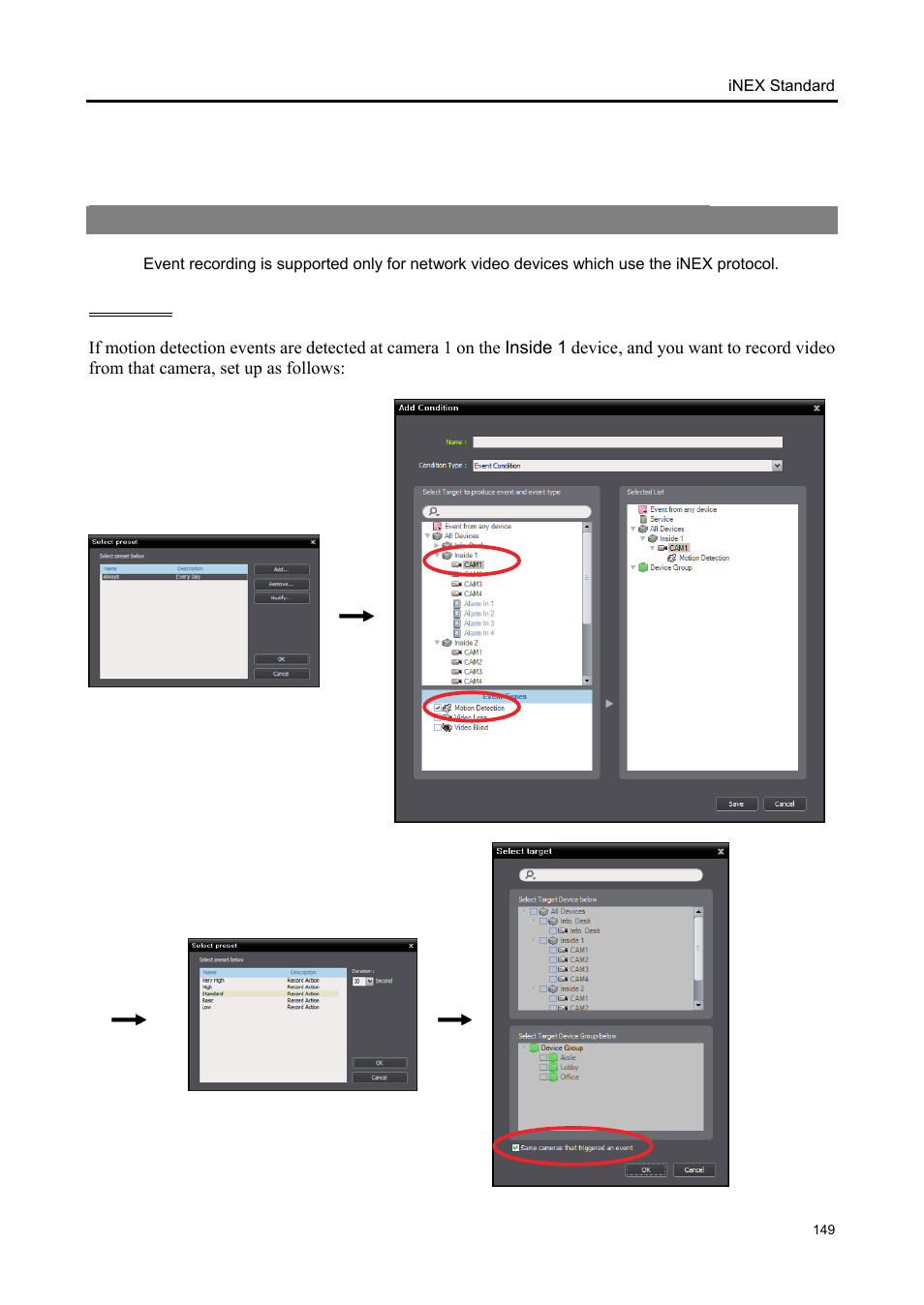 Appendix, Schedule setup examples of event recording mode | Eneo iNEX Client User Manual | Page 154 / 164