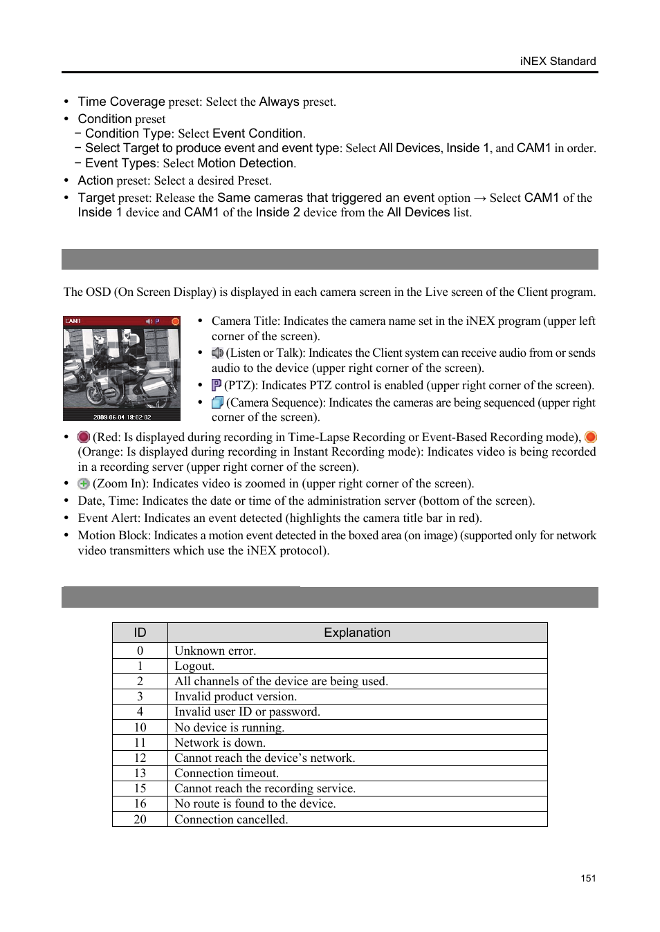 Osd information, Network disconnection log | Eneo iNEX Client User Manual | Page 156 / 164