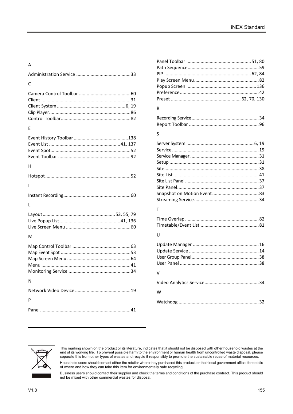 Index | Eneo iNEX Client User Manual | Page 160 / 164