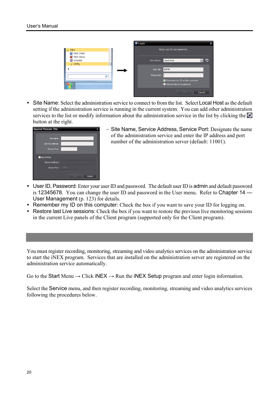 3 registering services | Eneo iNEX Client User Manual | Page 25 / 164