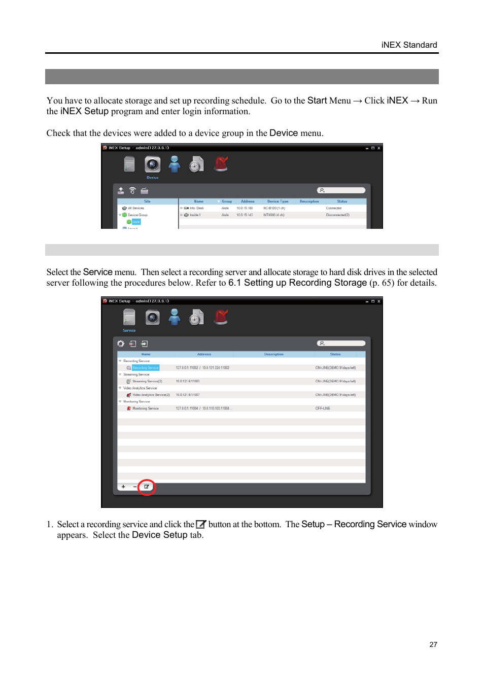 6 recording, Allocating cameras and storage | Eneo iNEX Client User Manual | Page 32 / 164