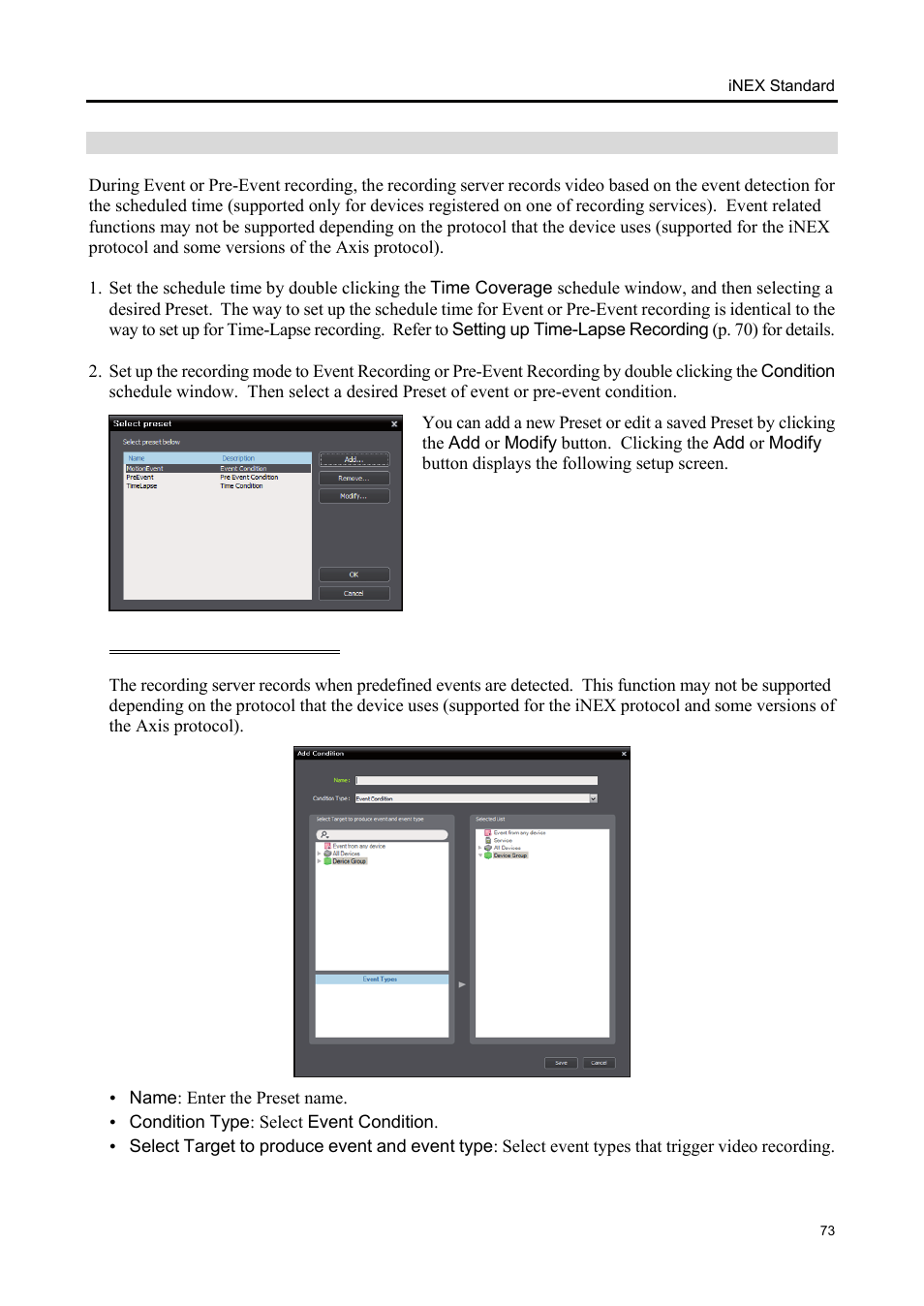 Setting up event-based recording | Eneo iNEX Client User Manual | Page 78 / 164