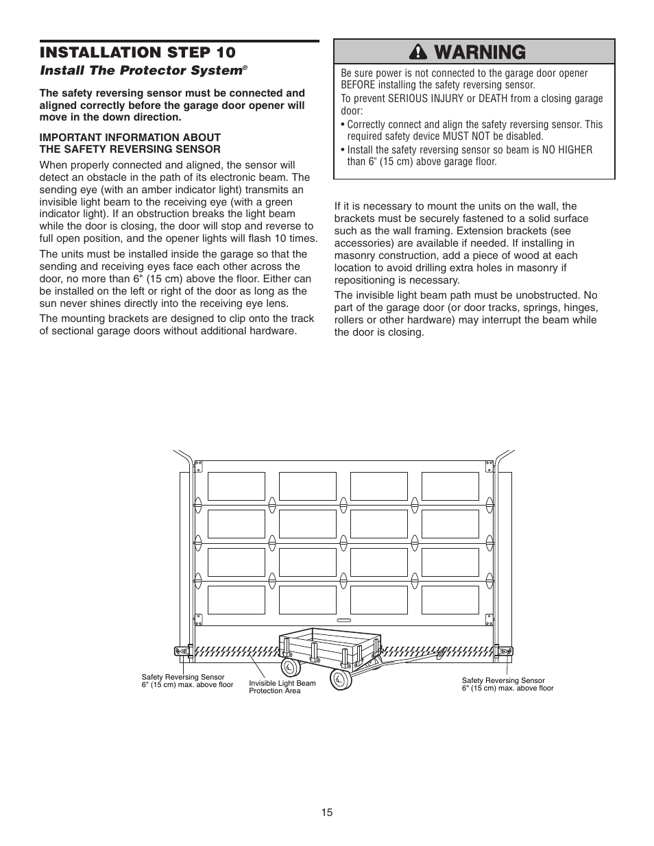 Install the protector system, Installation step 10 | Chamberlain 3595 User Manual | Page 15 / 36