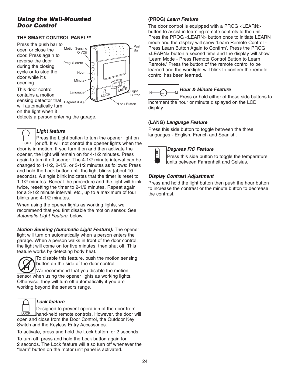 Using the wall-mounted door control | Chamberlain 3595 User Manual | Page 24 / 36