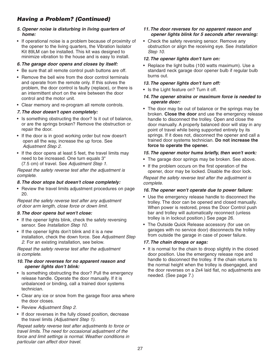 Having a problem? (continued) | Chamberlain 3595 User Manual | Page 27 / 36