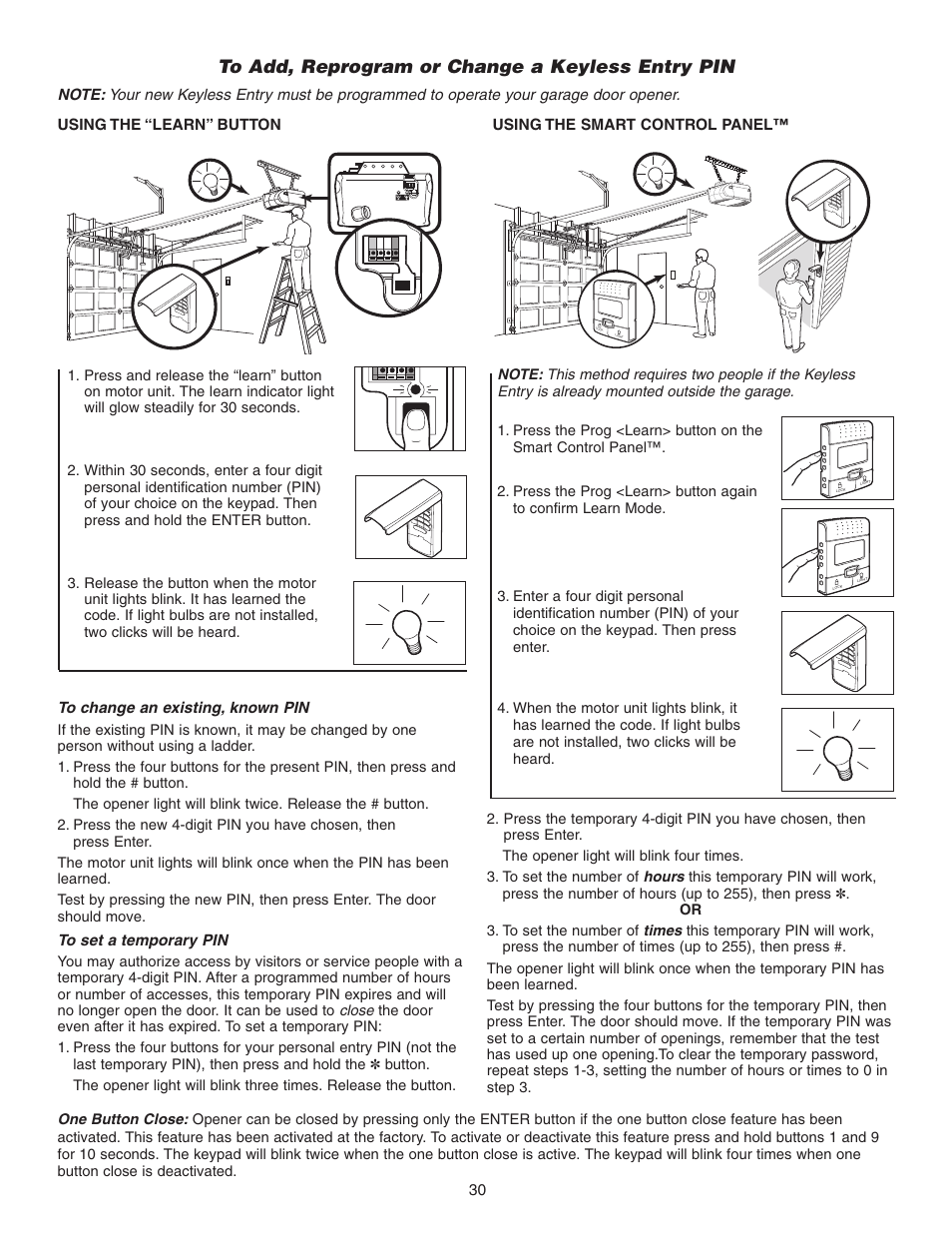 To add, reprogram or change a keyless entry pin | Chamberlain 3595 User Manual | Page 30 / 36