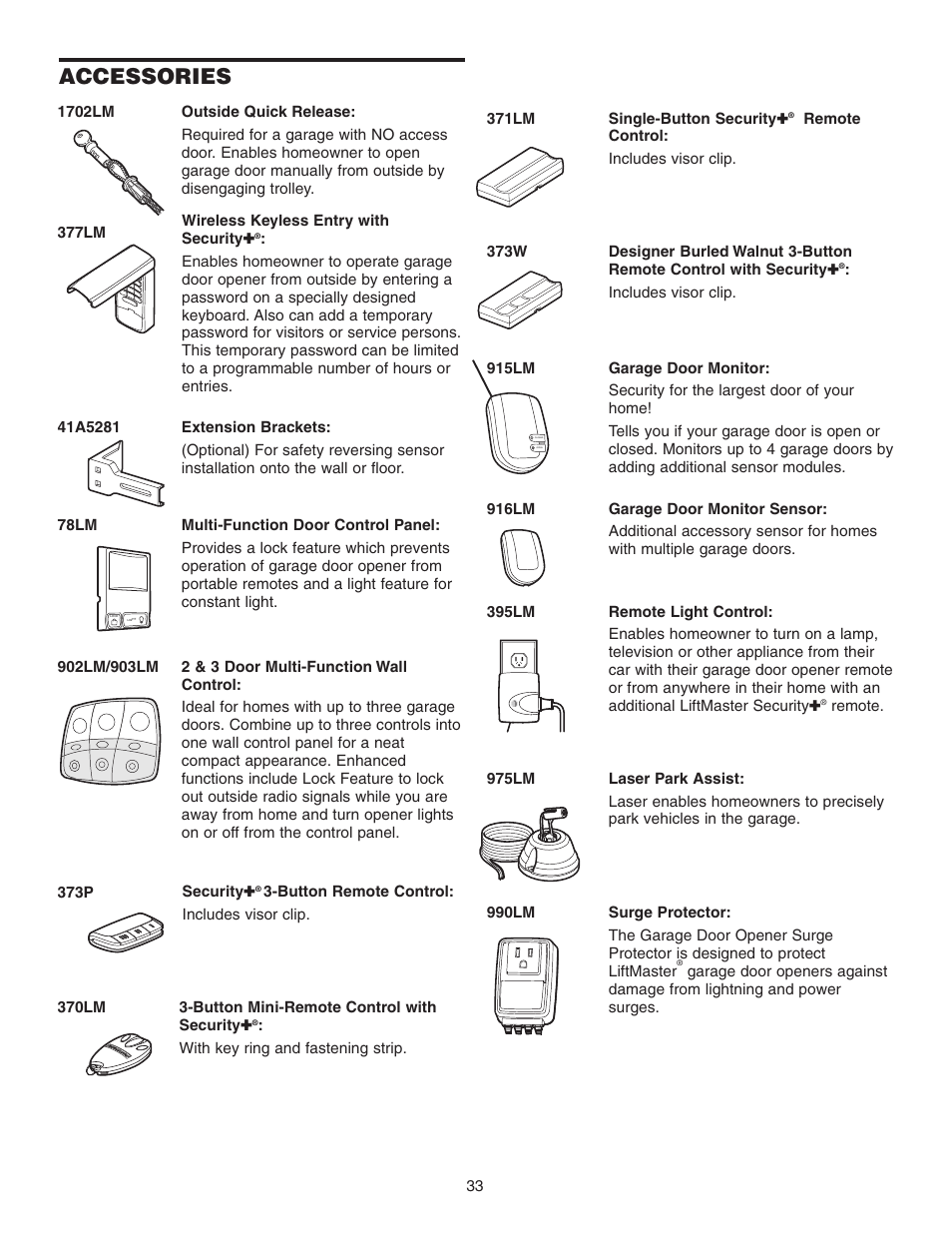 Accessories | Chamberlain 3595 User Manual | Page 33 / 36