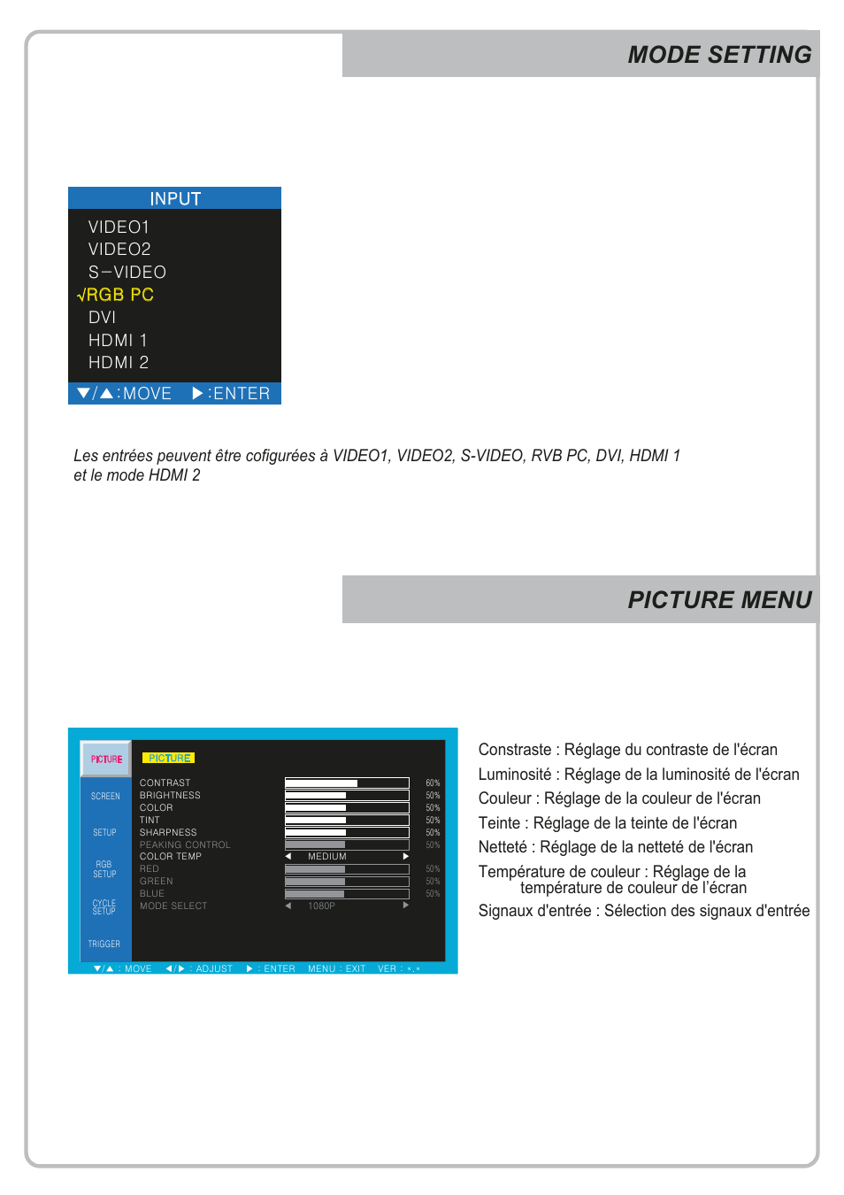 Mode setting picture menu | Eneo VMC-32LEDM User Manual | Page 20 / 40