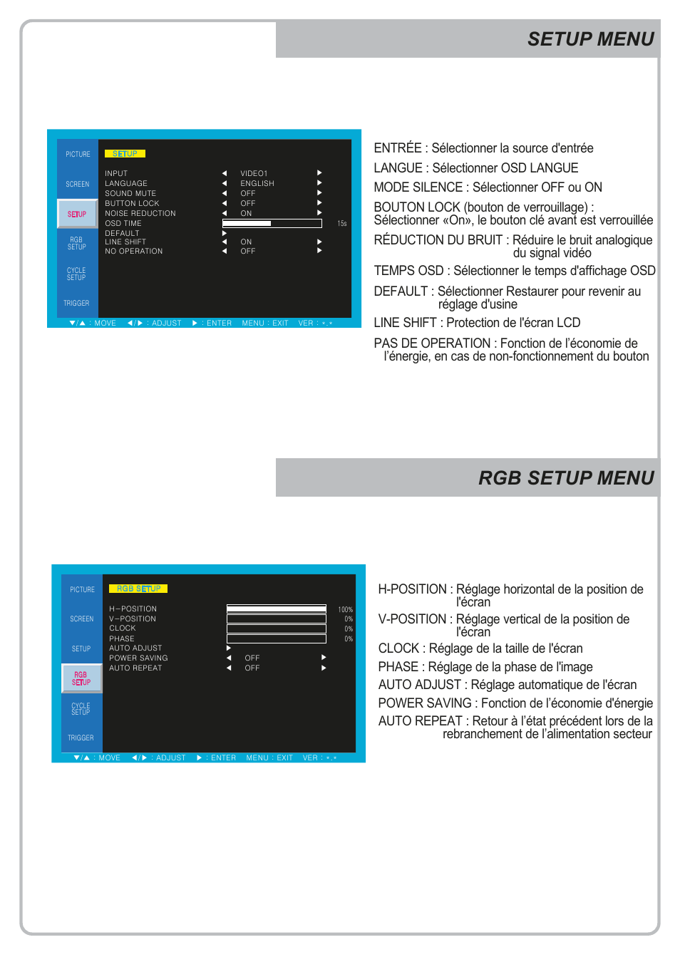 Setup menu rgb setup menu | Eneo VMC-32LEDM User Manual | Page 22 / 40